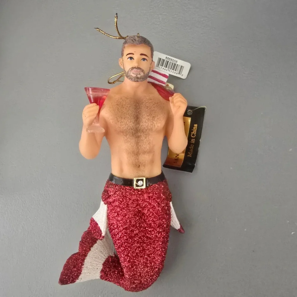 December Diamonds‎ Santa Daddy II Merman Christmas Ornament 55-55008 Red Glitter